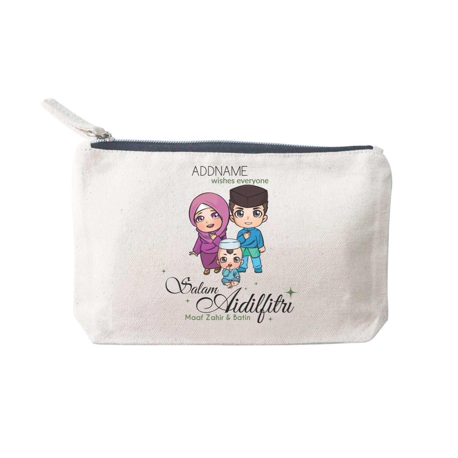 Raya Chibi Family And Baby Boy Addname Wishes Everyone Salam Aidilfitri Maaf Zahir & Batin Mini Accessories Stationery Pouch 2