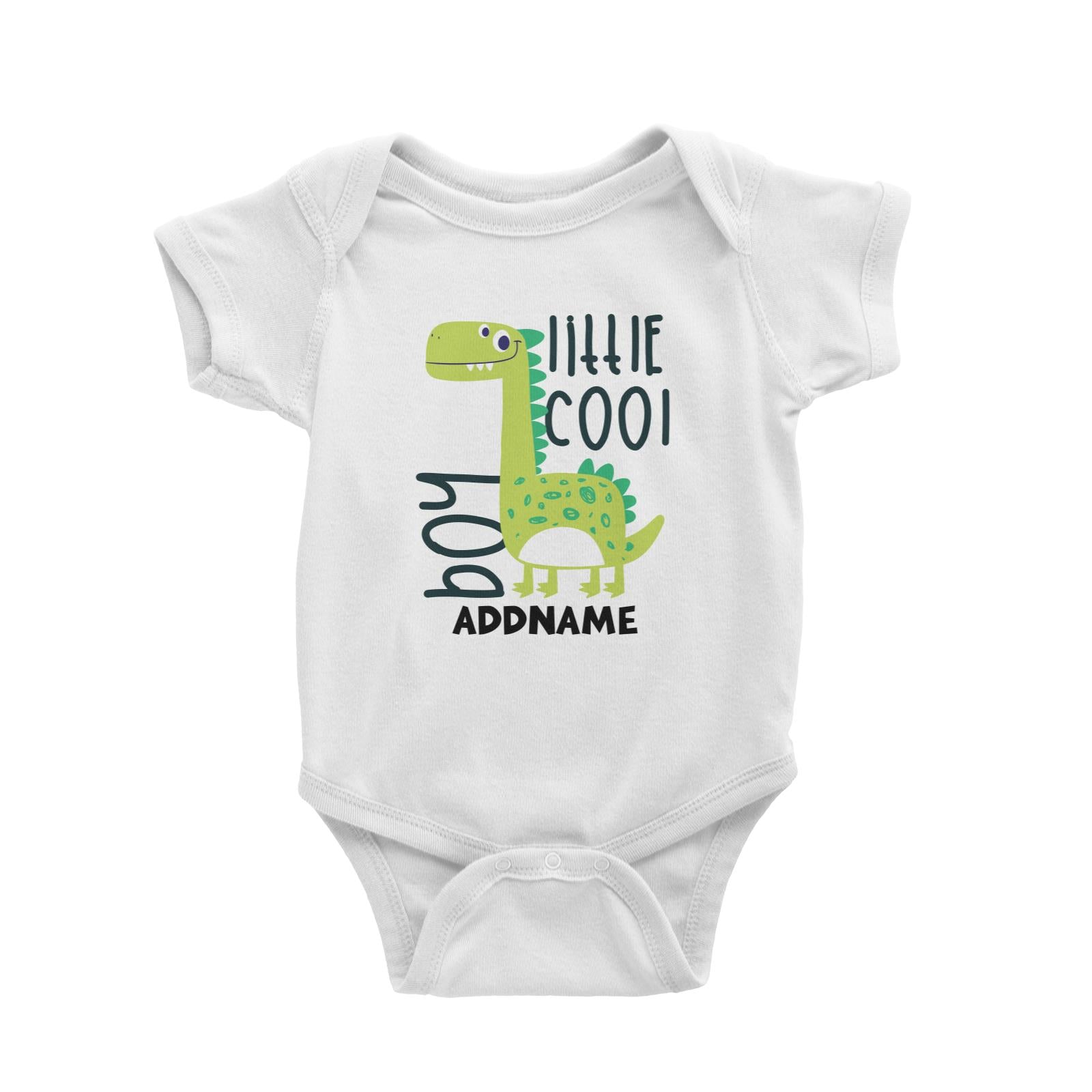 Little Cool Boy Dinosaur Addname White Baby Romper