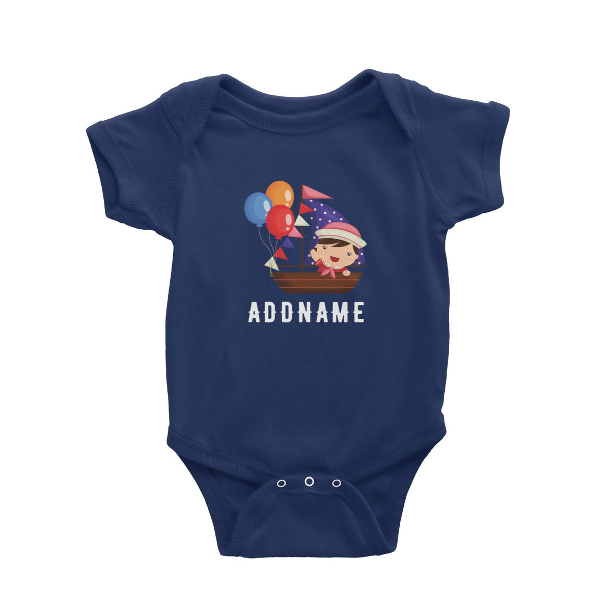 Birthday Sailor Baby Girl In Ship With Balloon Addname Baby Romper