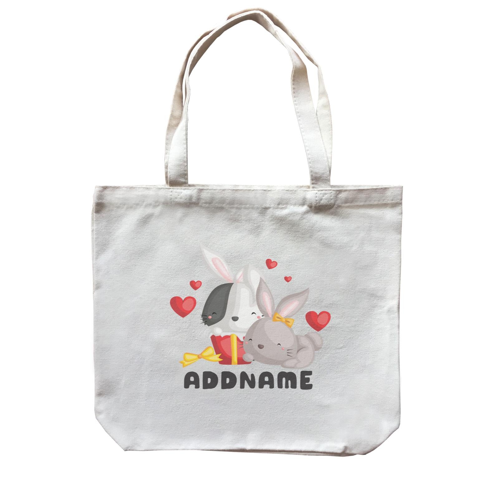 Birthday Friendly Animals Happy Two Rabbits Open Present Addname Canvas Bag