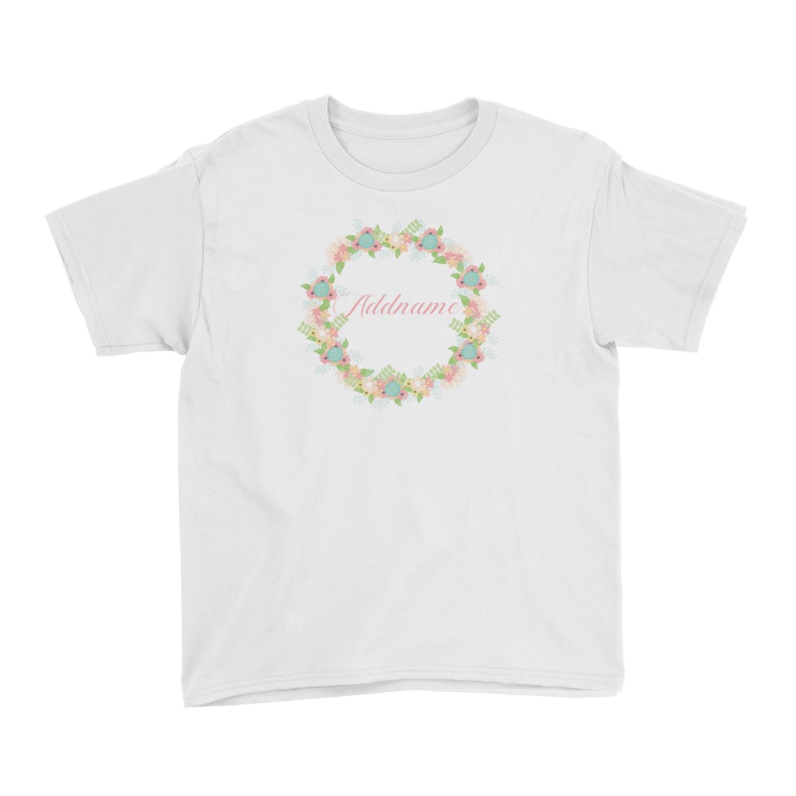 Basic Family Series Pastel Deer Flower Wreath Addname Kid's T-Shirt