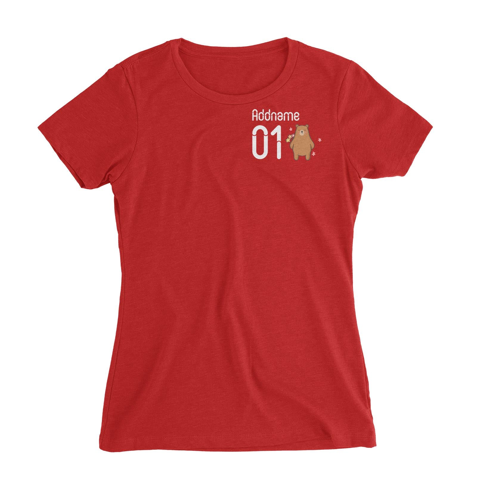 Pocket Name and Number Cute Hand Drawn Style Bear Women's Slim Fit T-Shirt