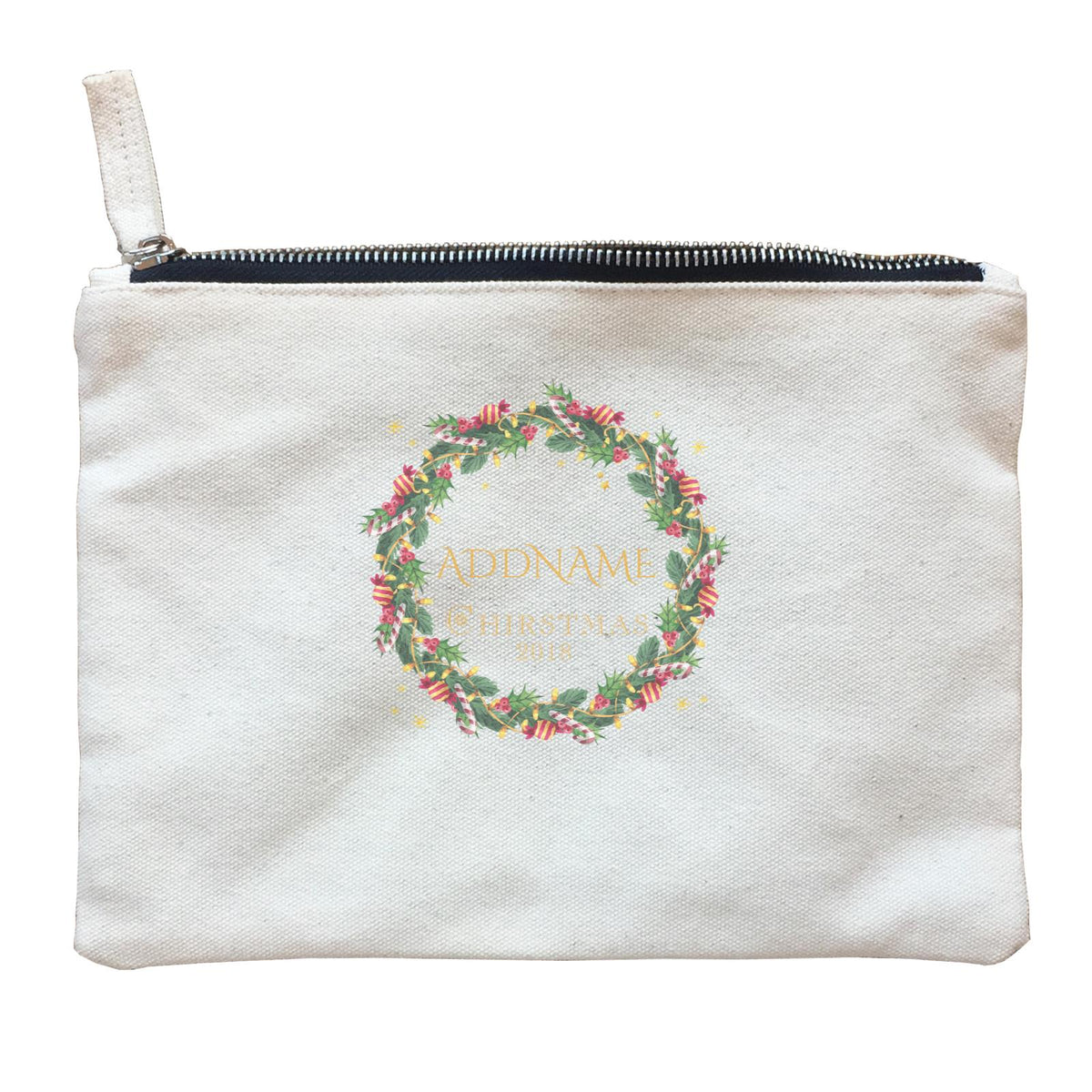 Christmas Watercolour Wreath With Candy 2018 Addname Zipper Pouch