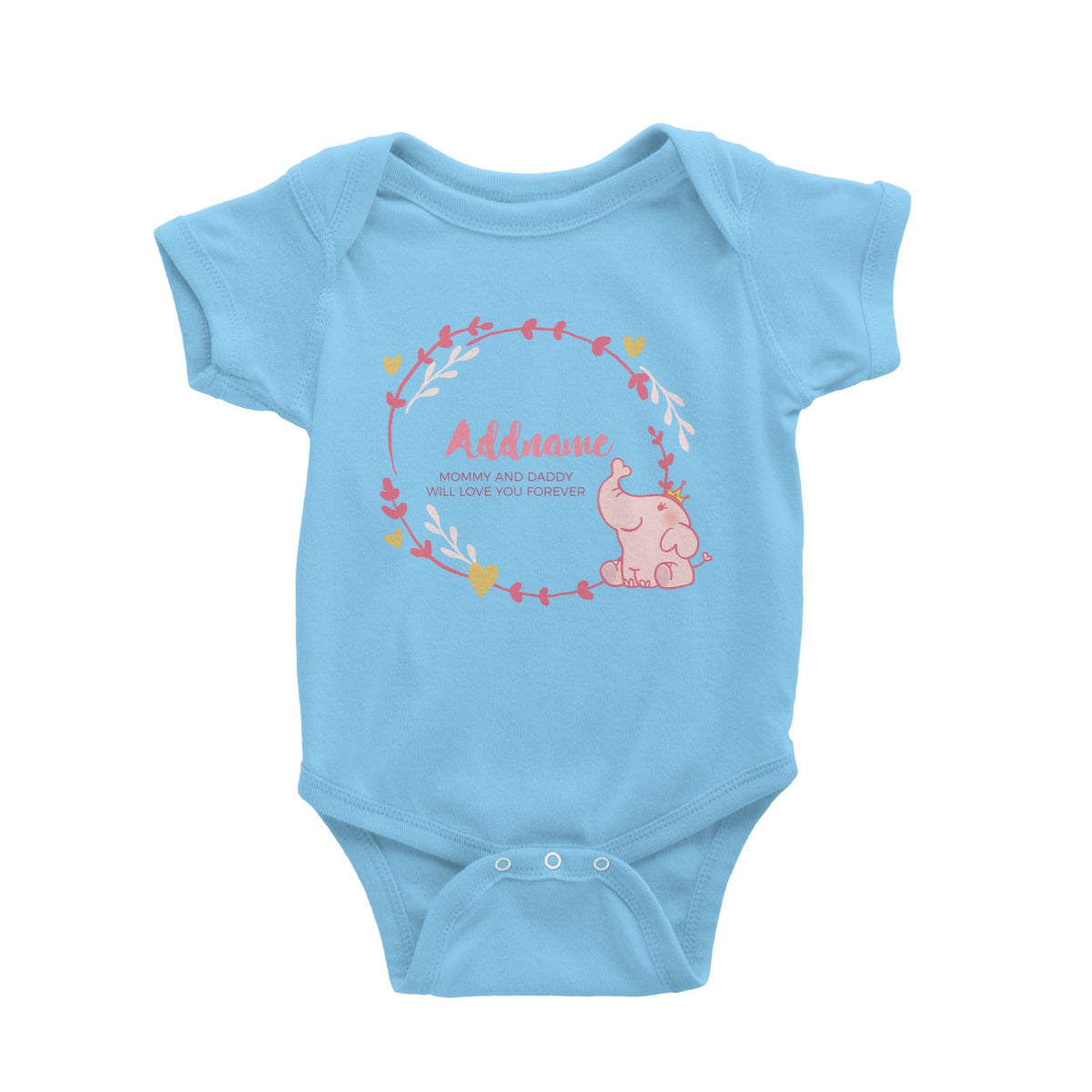 Cute Pink Elephant Princess Personalizable with Name and Text Baby Romper
