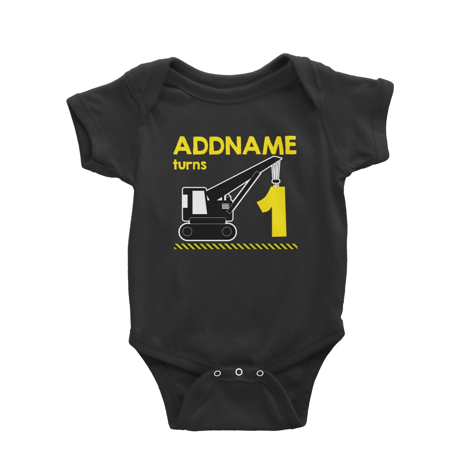 Construction Birthday Theme Crane Personalizable with Name and Number Baby Romper