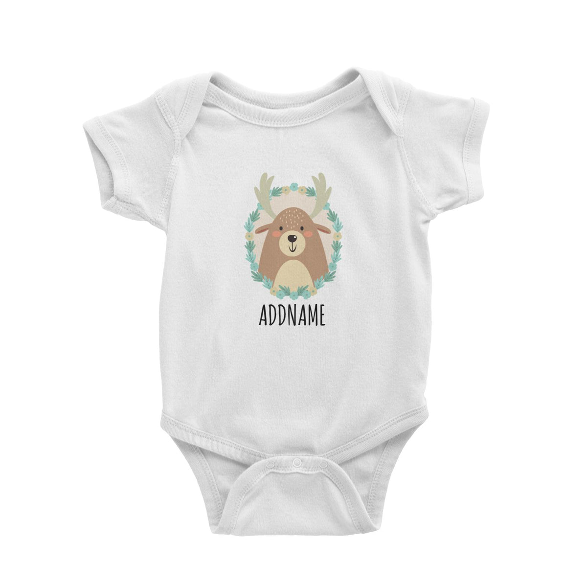 Deer in Garland White White Baby Romper