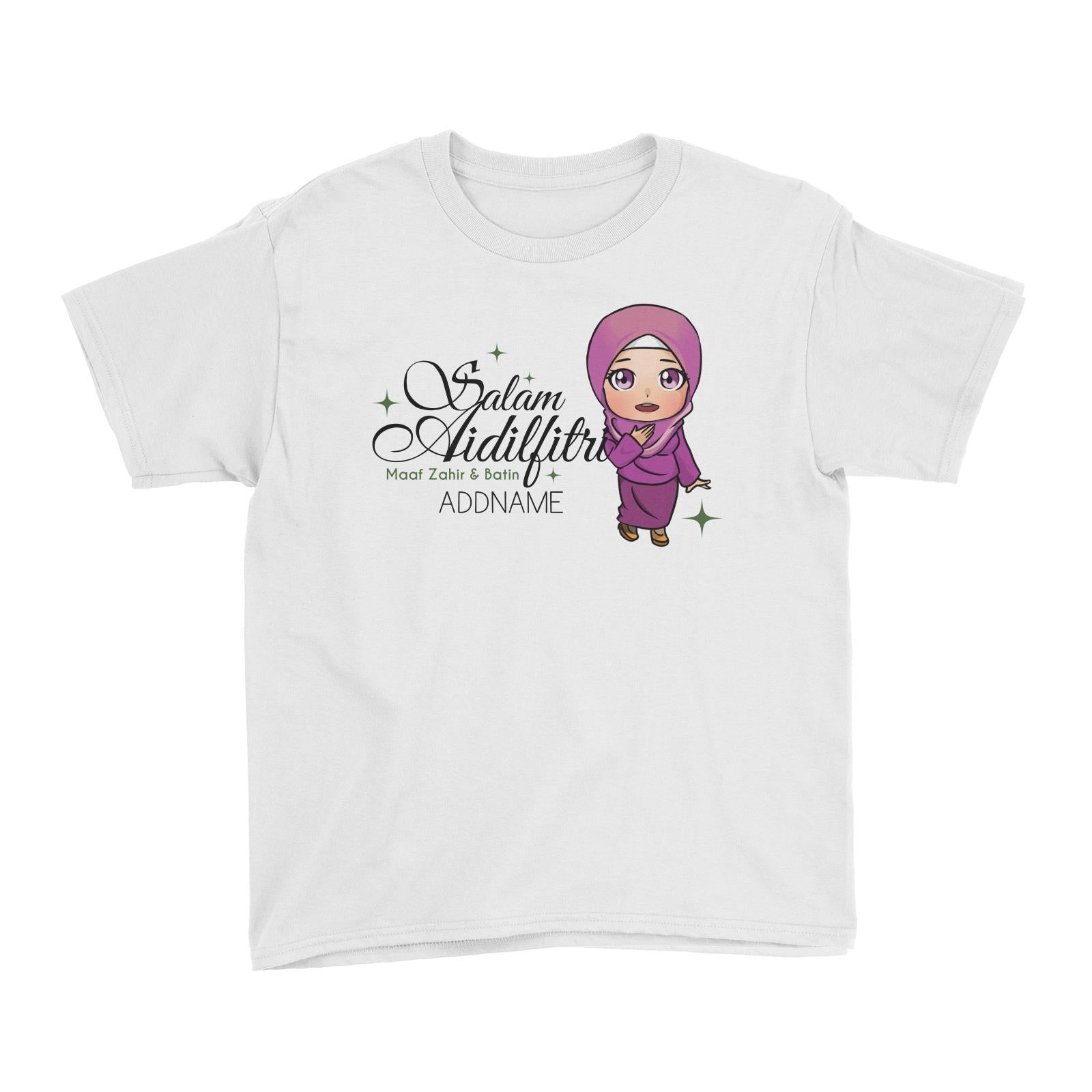 Raya Chibi Wishes Woman Addname Wishes Everyone Salam Aidilfitri Maaf Zahir & Batin Kid's T-Shirts