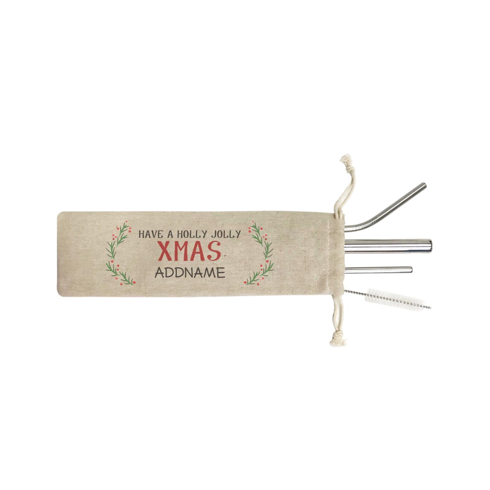 Xmas Have A Holly Jolly Xmas SB 4-in-1 Stainless Steel Straw Set In a Satchel