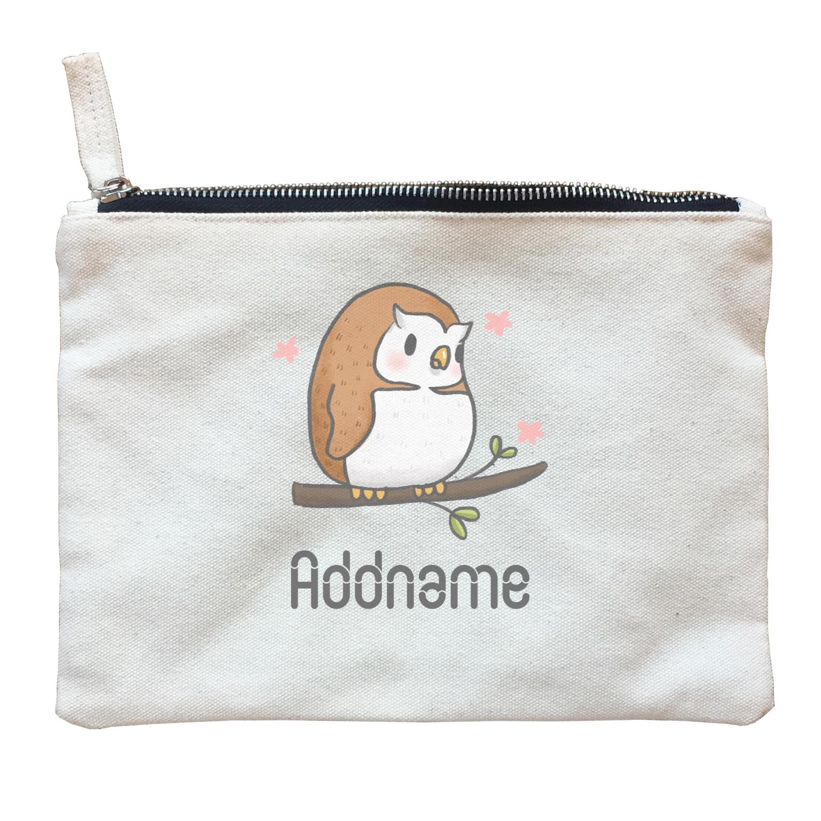 Cute Hand Drawn Style Owl Addname Zipper Pouch