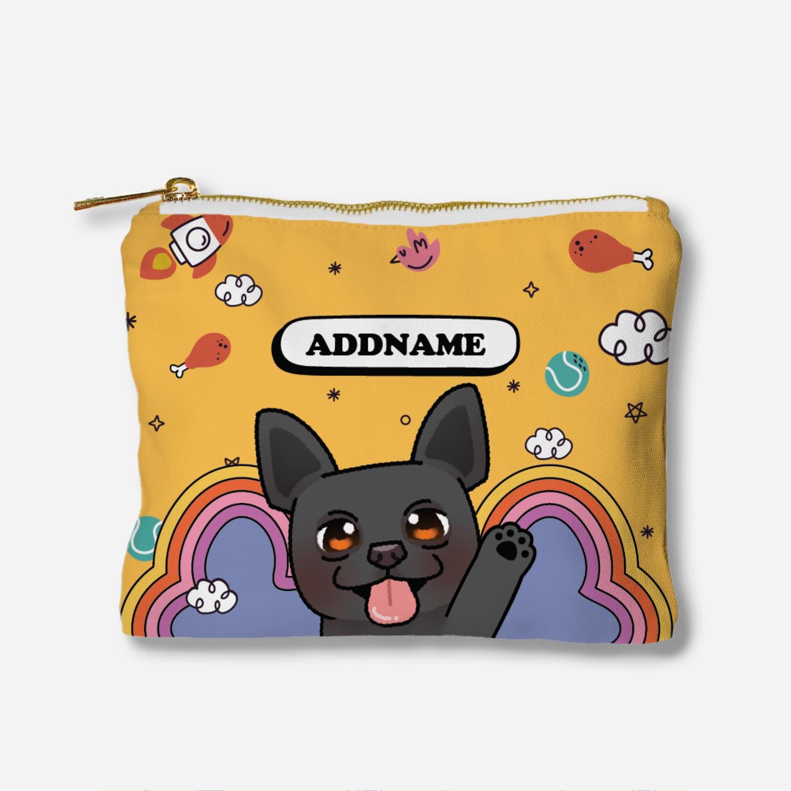 Paw Print Series Full Print Zipper Pouch - Black Boston Terrier