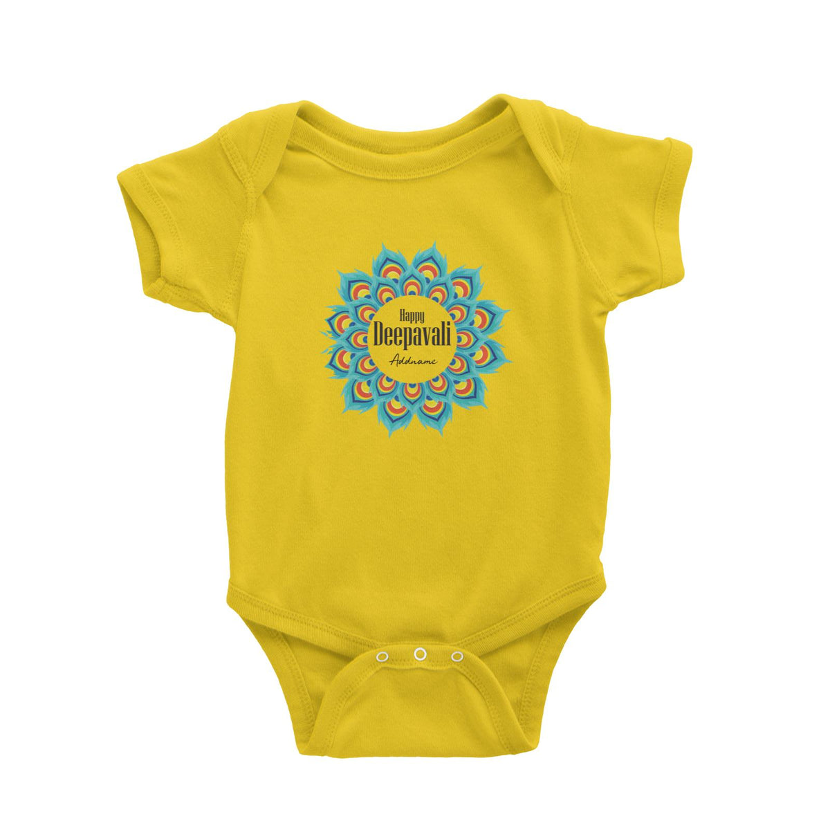 Deepavali Peacock Feather Mandala Greetings Addname Baby Romper