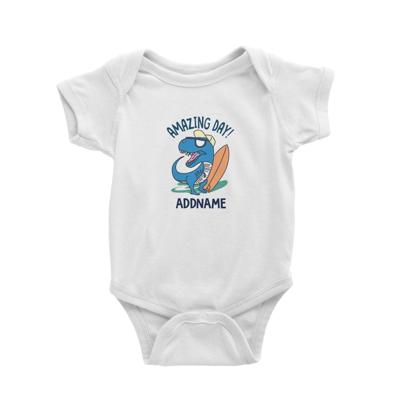 Cool Vibrant Series Amazing Day Dinosaur Surfer Addname Baby Romper [SALE]