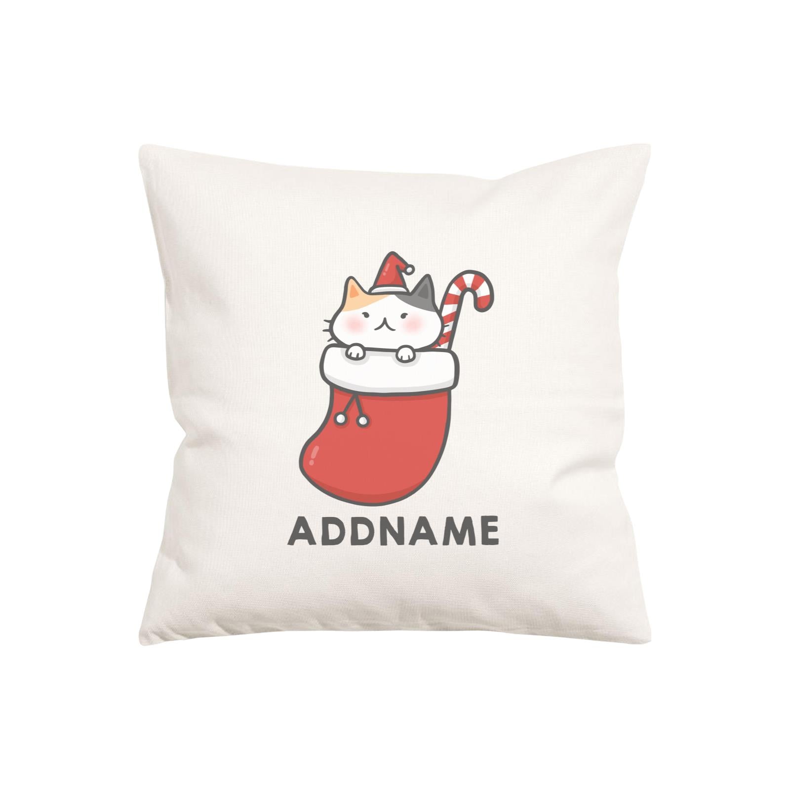 Xmas Cute Cat In Christmas Sock Addname Pillow Cushion