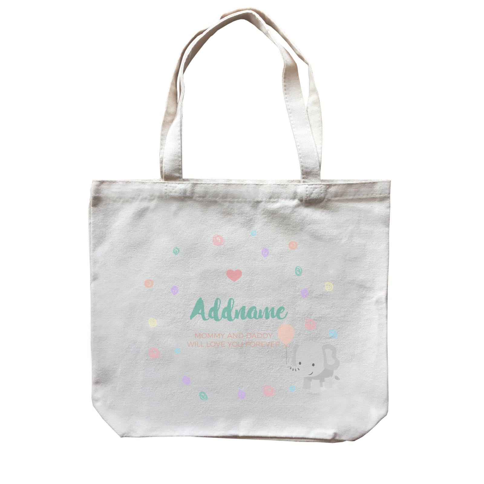 Cute Elephant with Balloon and Colourful Doodles Personalizable with Name and Text Canvas Bag