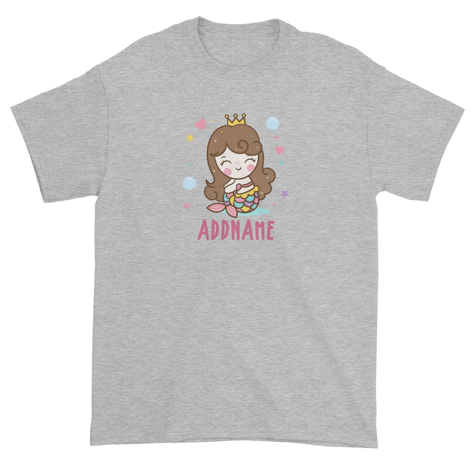 Unicorn And Princess Series Cute Happy Sitting Mermaid Girl Addname Unisex T-Shirt