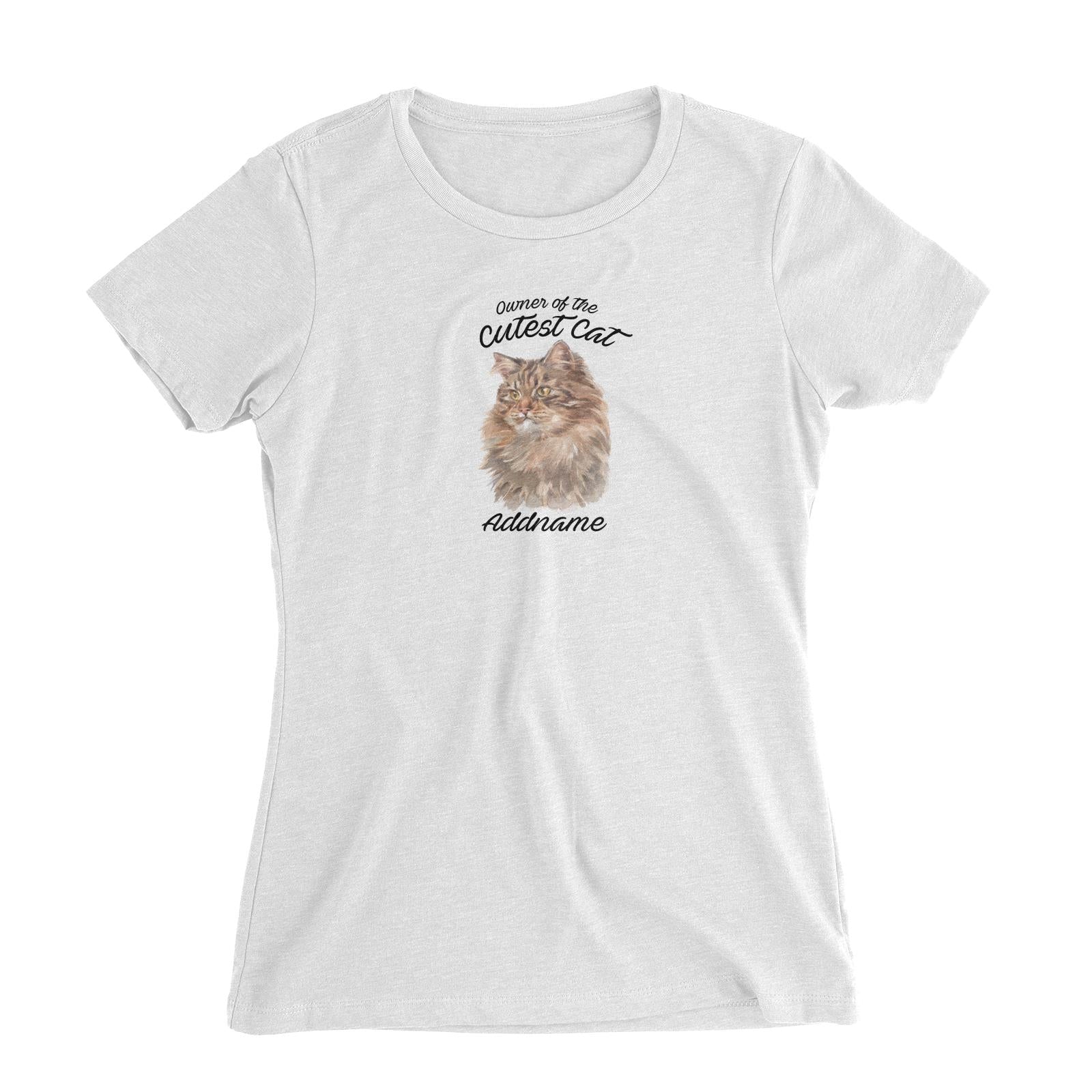 Watercolor Owner Of The Cutest Cat Siberian Cat Brown Addname Women's Slim Fit T-Shirt