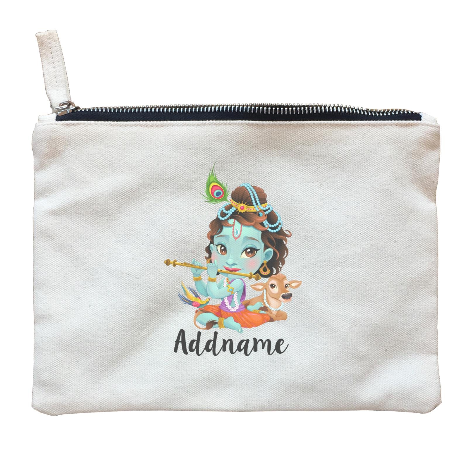 Artistic Krishna Playing Flute with Cow Addname Zipper Pouch