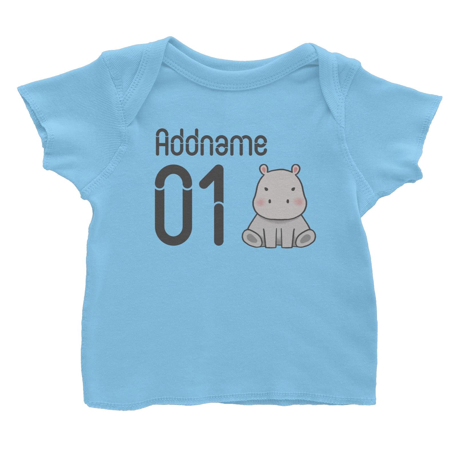 Name and Number Cute Hand Drawn Style Hippo Baby T-Shirt