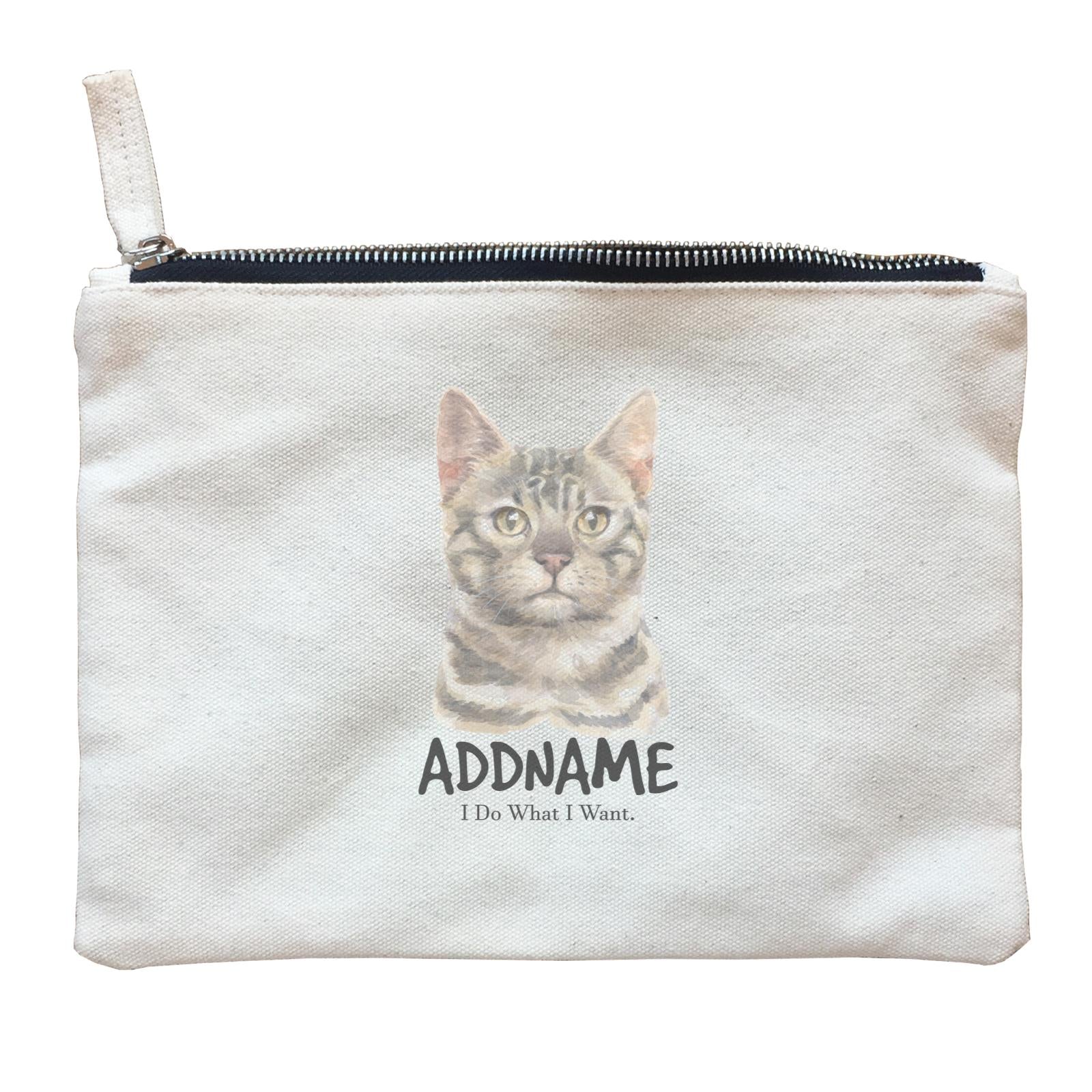 Watercolor Cat Bengel Gray I Do What I Want Addname-wtp Zipper Pouch