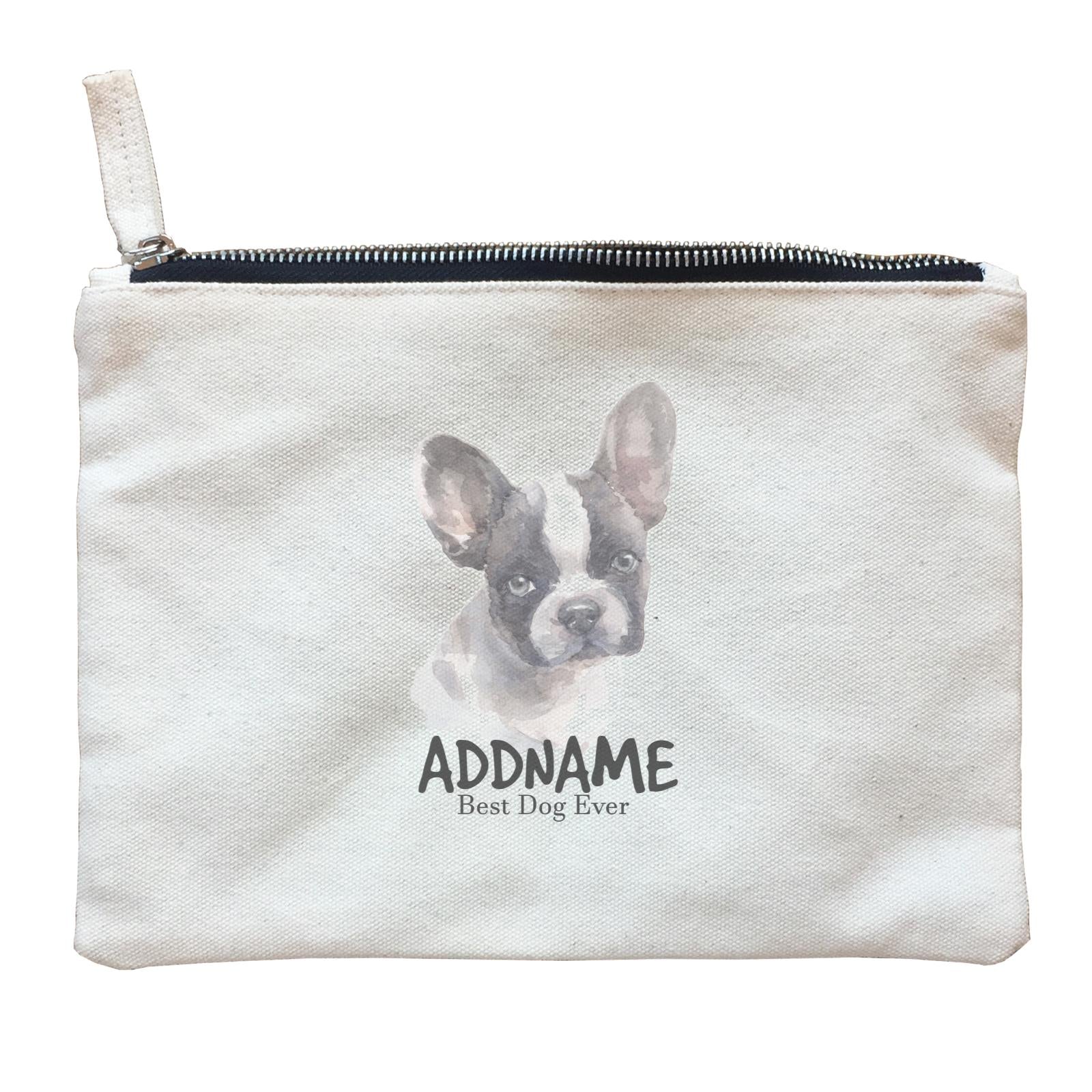 Watercolor Dog French Bulldog Frown Best Dog Ever Addname Zipper Pouch