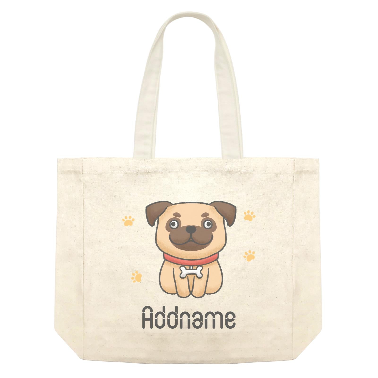 Cute Hand Drawn Style Pug Addname Shopping Bag