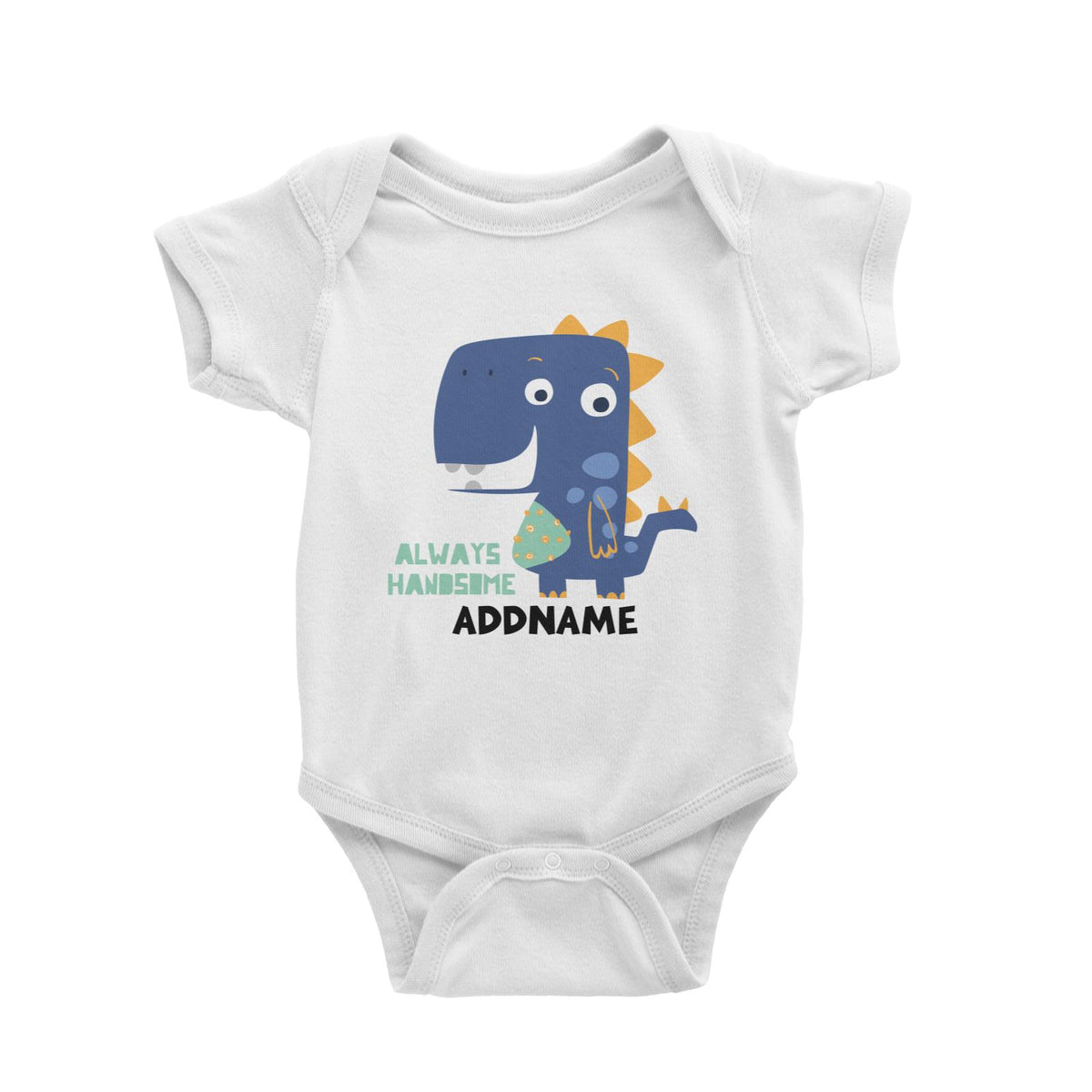 Always Handsome Dinosaur Addname White Baby Romper