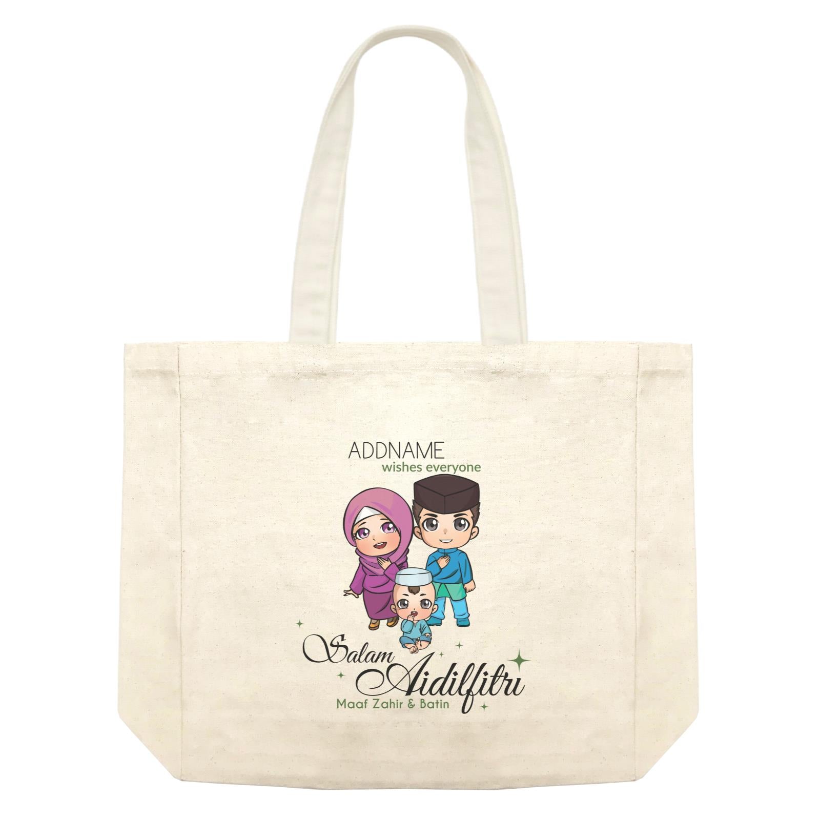 Raya Chibi Family And Baby Boy Addname Wishes Everyone Salam Aidilfitri Maaf Zahir & Batin Shopping Bag