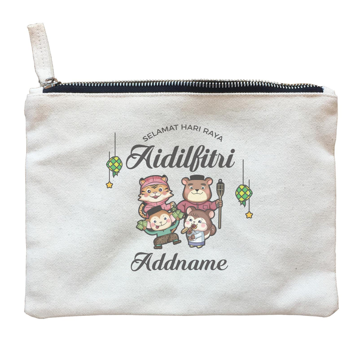 Raya Cute Animals Family Wishes Selamat Hari Raya Aidilfitri Zipper Pouch