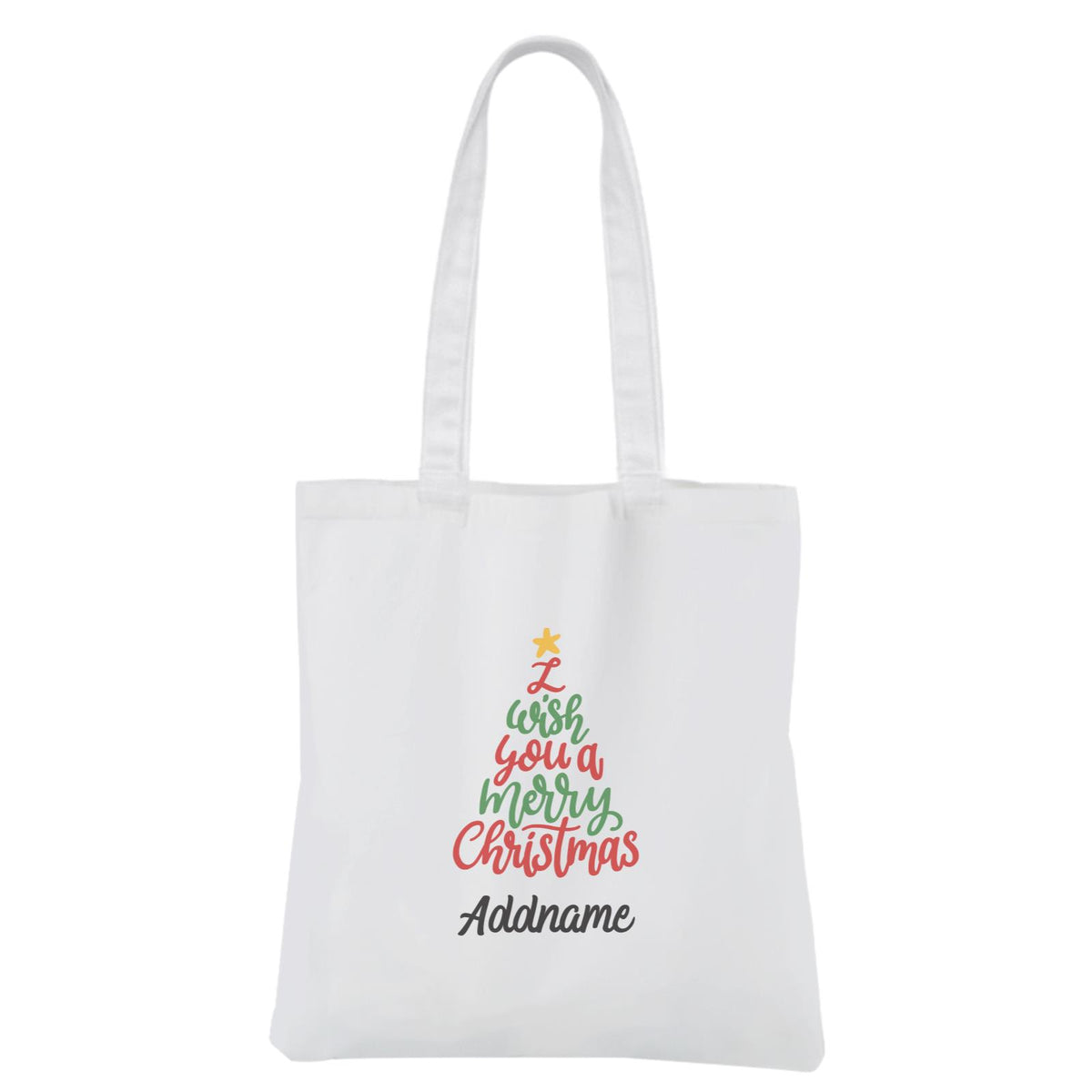 Christmas Series I Wish You A Merry Christmas Tree White Canvas Bag