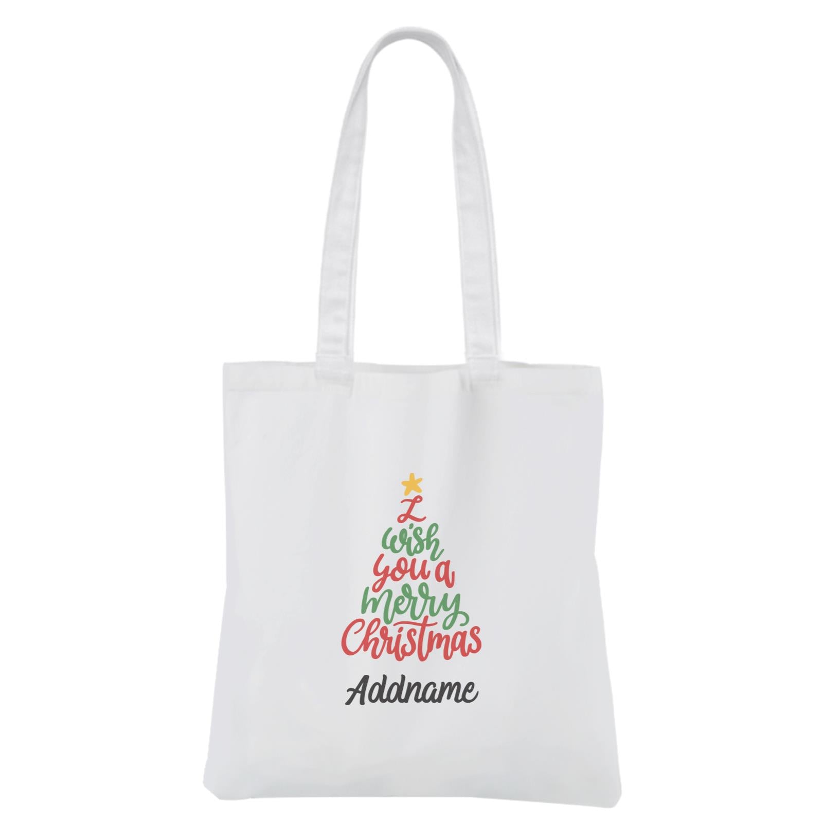Christmas Series I Wish You A Merry Christmas Tree White Canvas Bag