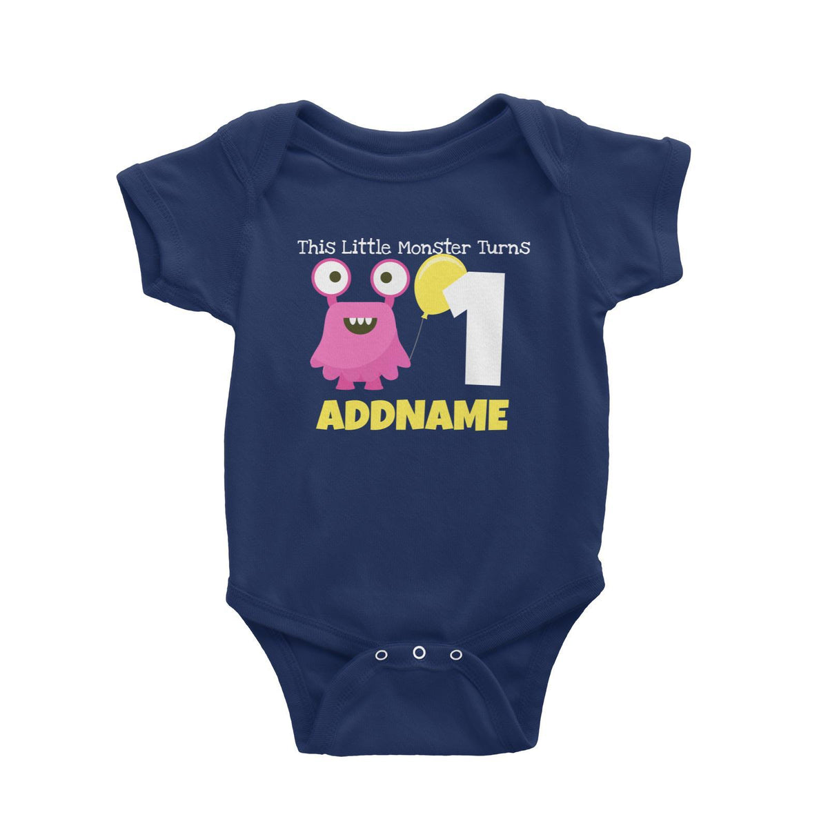 Pink Monster Birthday Theme Personalizable with Name and Number Baby Romper