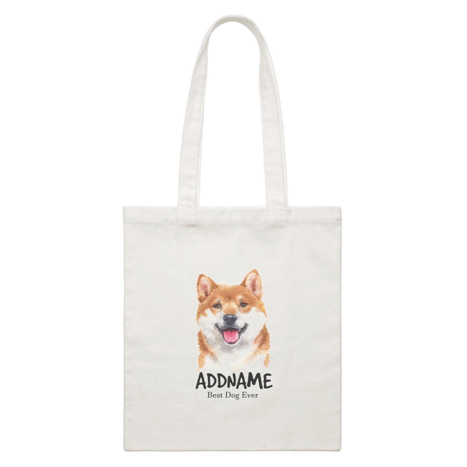 Watercolor Dog Shiba Inu Best Dog Ever Addname White Canvas Bag