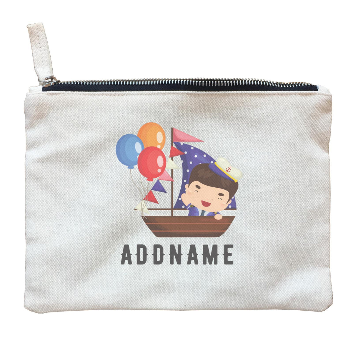 Birthday Sailor Boy In Ship With Balloon Addname Zipper Pouch