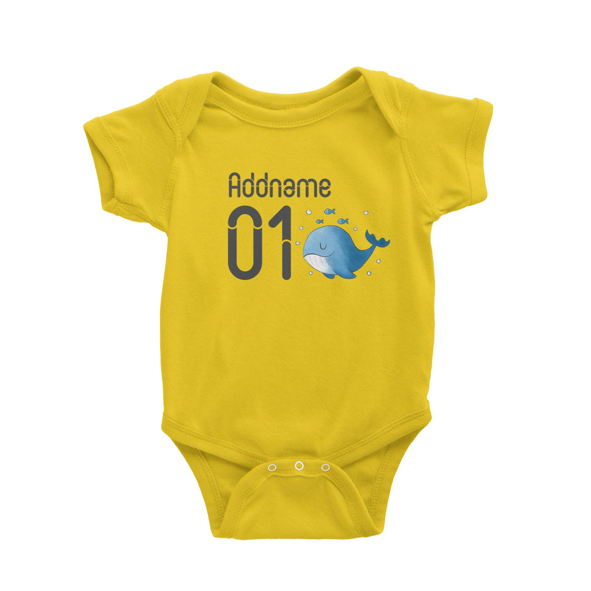 Name and Number Cute Hand Drawn Style Whale Baby Romper