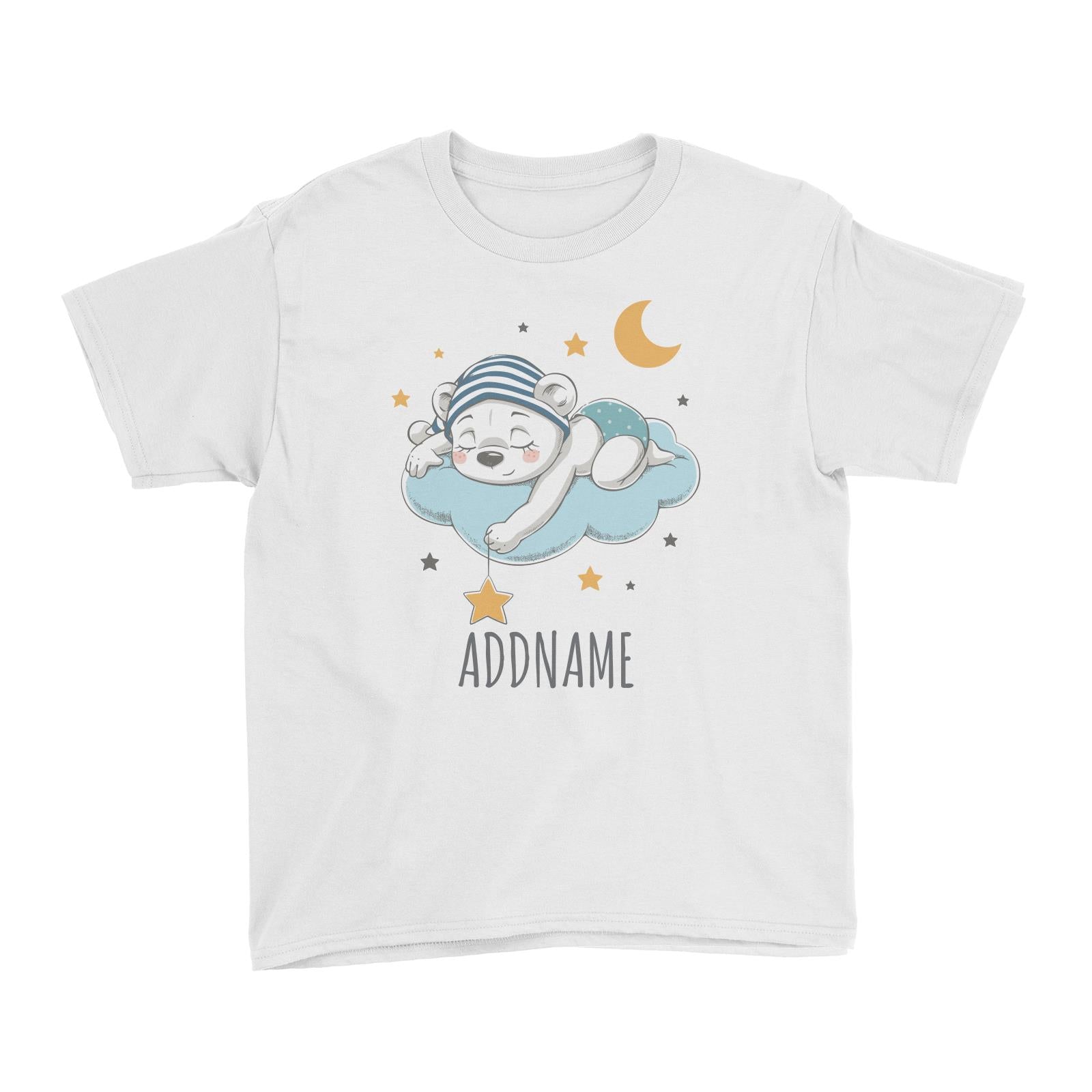 Sleeping Boy Bear on Cloud White Kid's T-Shirt Personalizable Designs Cute Sweet Animal For Boys Newborn HG