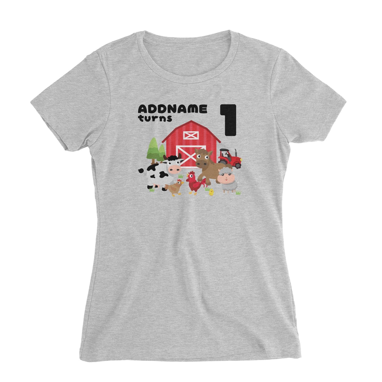 Farm Animals Birthday Theme Personalizable with Name and Number Women's Slim Fit T-Shirt