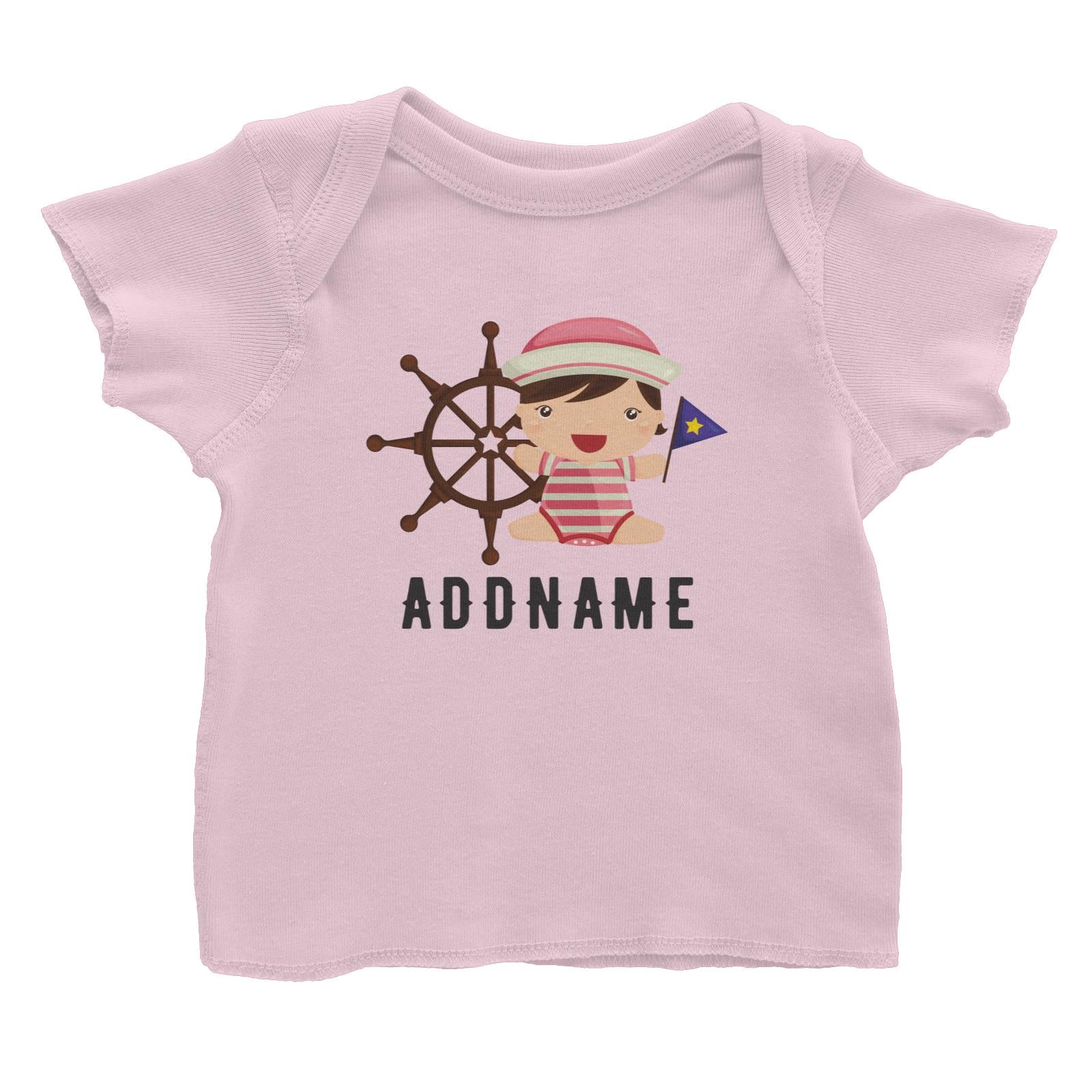 Birthday Sailor Baby Girl In Ship With Wheel Addname Baby T-Shirt