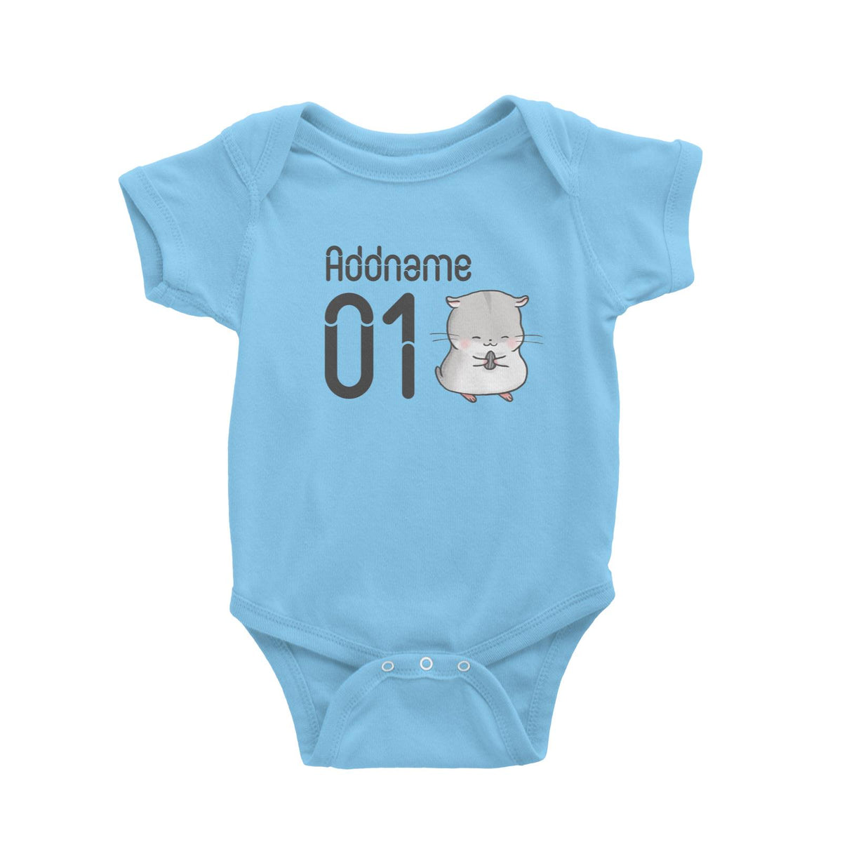 Name and Number Cute Hand Drawn Style Hamster Baby Romper
