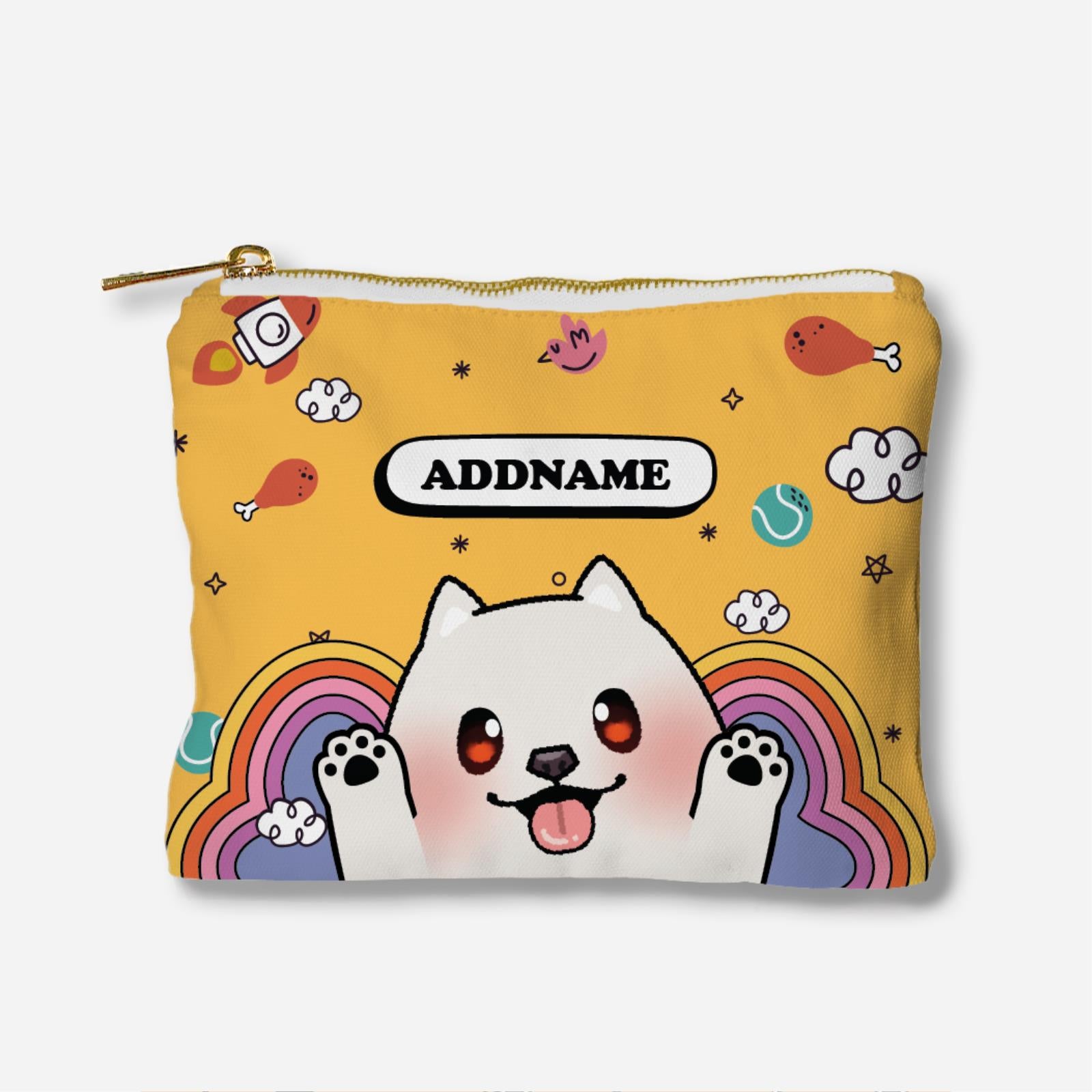 Paw Print Series Full Print Zipper Pouch - White Pomeranian