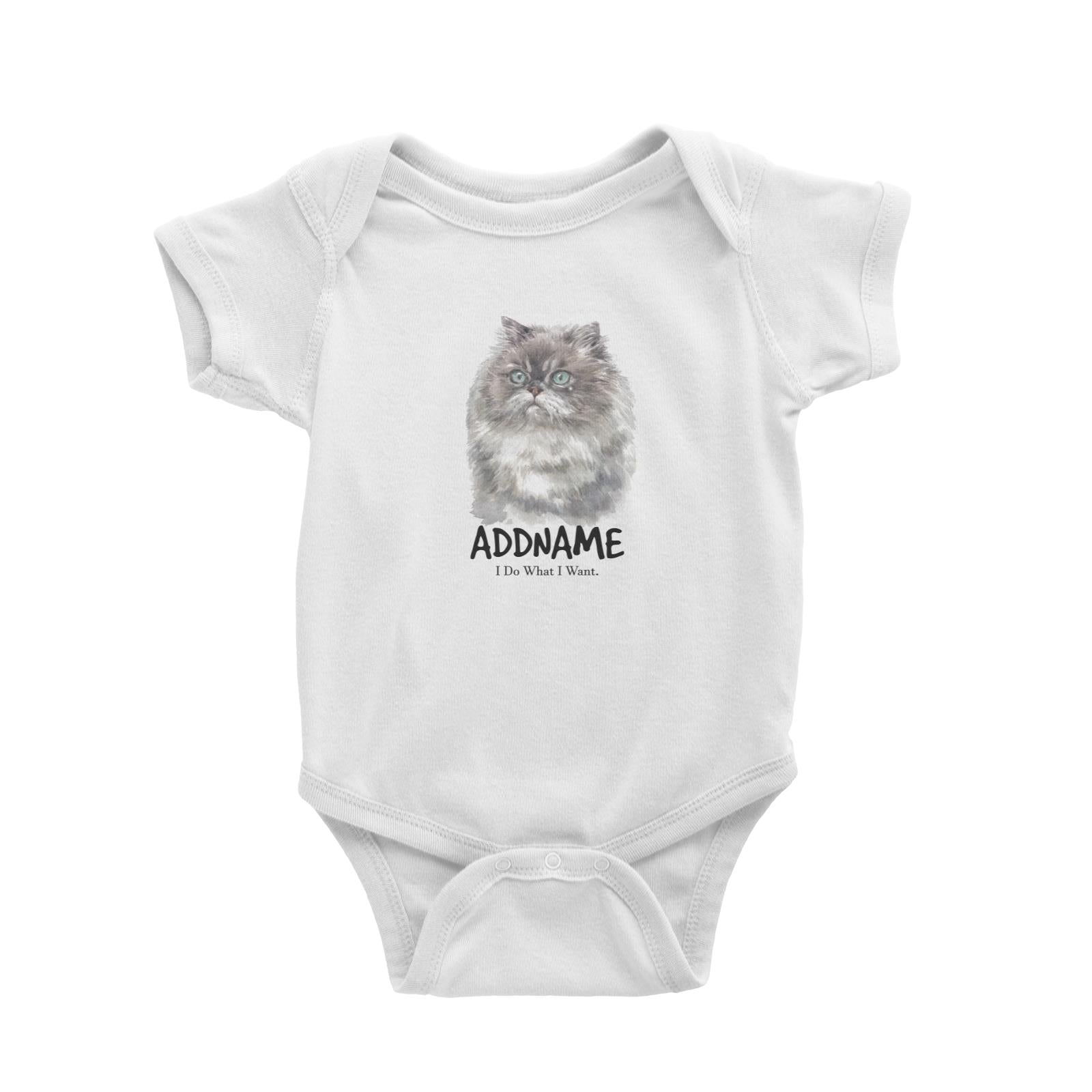 Watercolor Cat Himalayan Grey I Do What I Want Addname Baby Romper