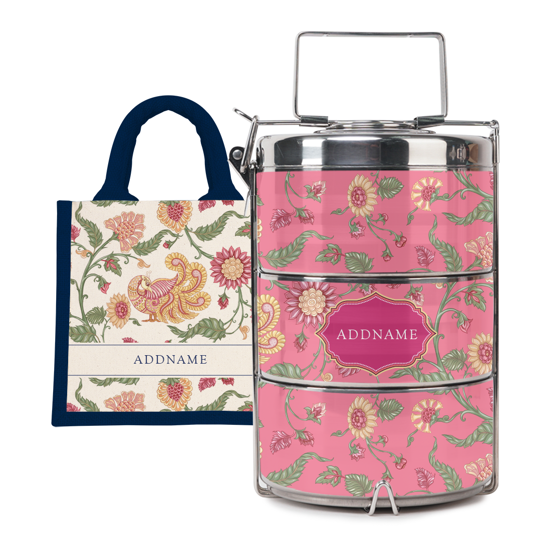 Batik Cempaka - Lunch Tote Bag with Three-Tier Tiffin Carrier