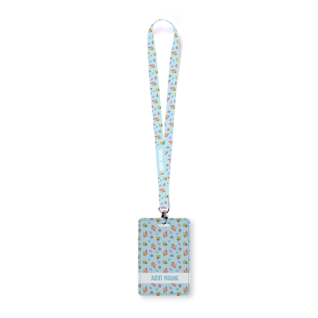 SpongeBob - Happy Walking Pattern Personalized Lanyard with Cardholder
