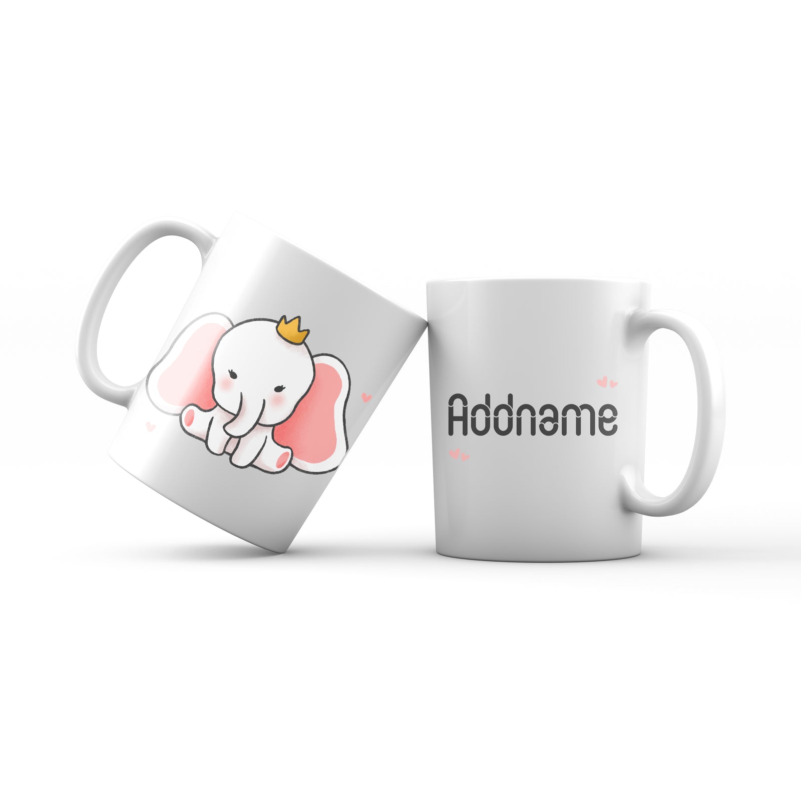 Cute Hand drawn Animals Elephants Baby Elephants With Crown Addname Mug