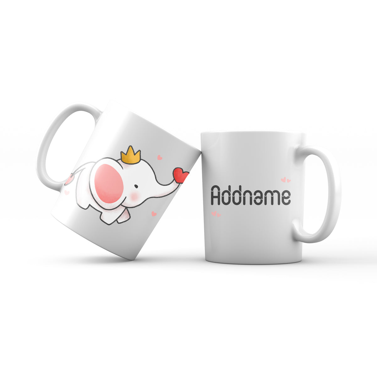 Cute Hand drawn Animals Elephants Baby Elephants With Heart And Crown Addname Mug