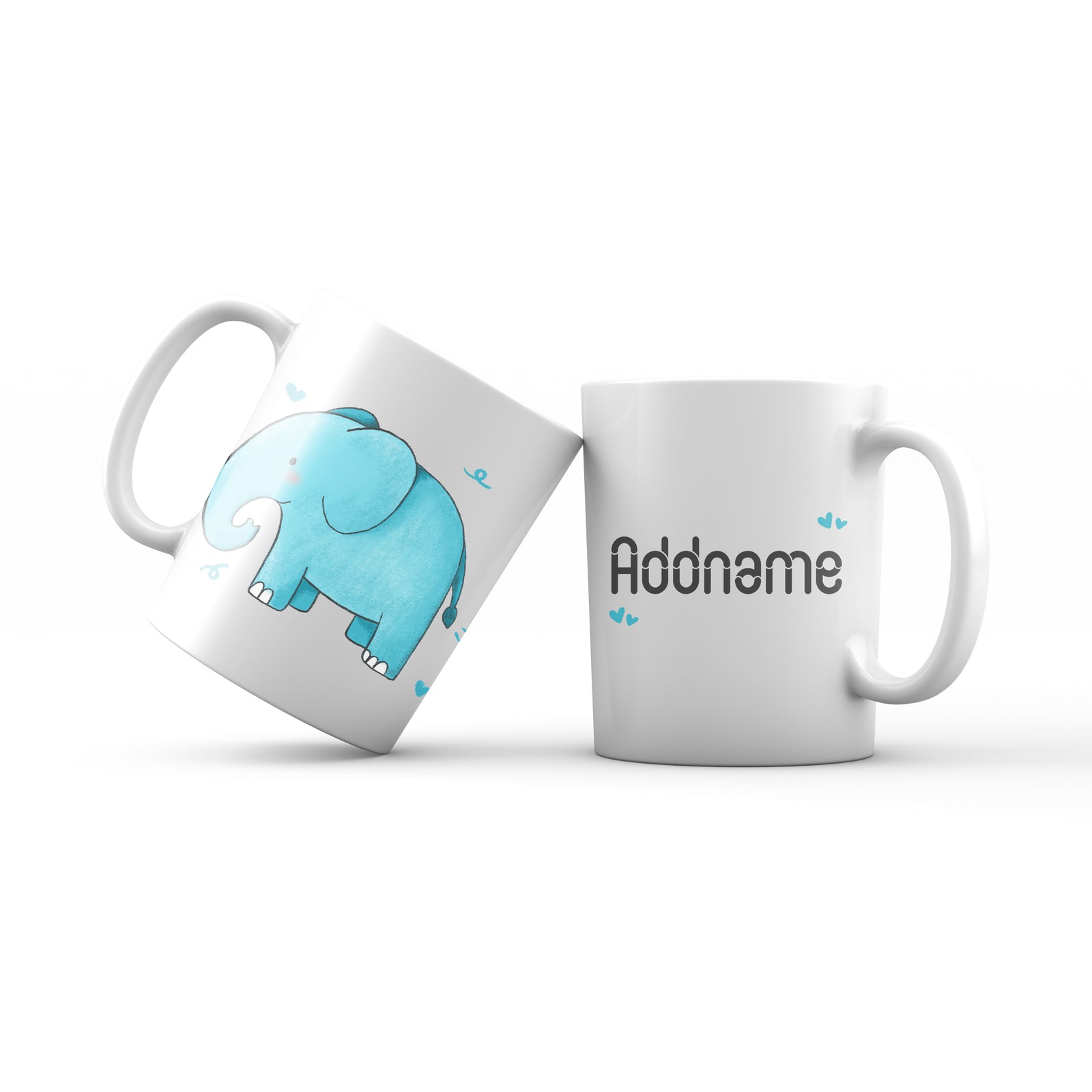 Cute Hand drawn Animals Elephants Blue Elephants Addname Mug