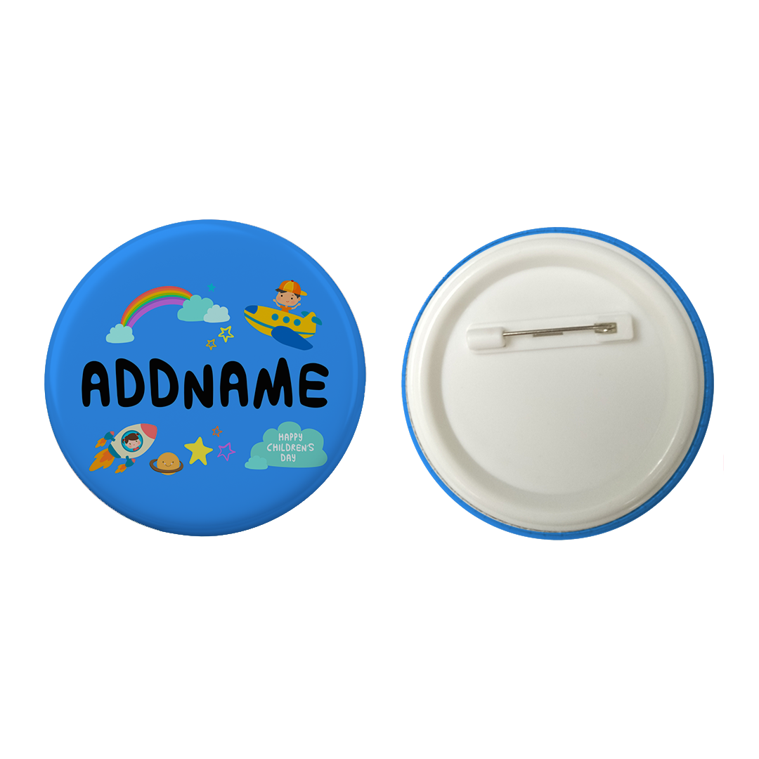 Children's Day Gift Series Adventure Boy Space Rainbow Addname Button Badge with Back Pin (58mm)