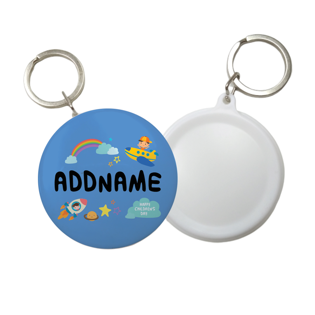 Children's Day Gift Series Adventure Boy Space Rainbow Addname Button Badge with Key Ring (58mm)