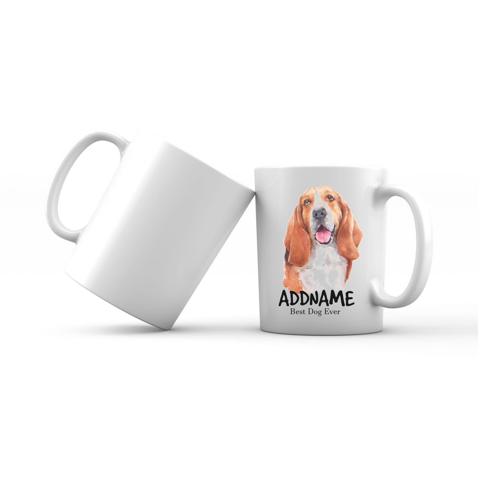 Watercolor Dog Basset Hound Happy Best Dog Ever Addname Mug
