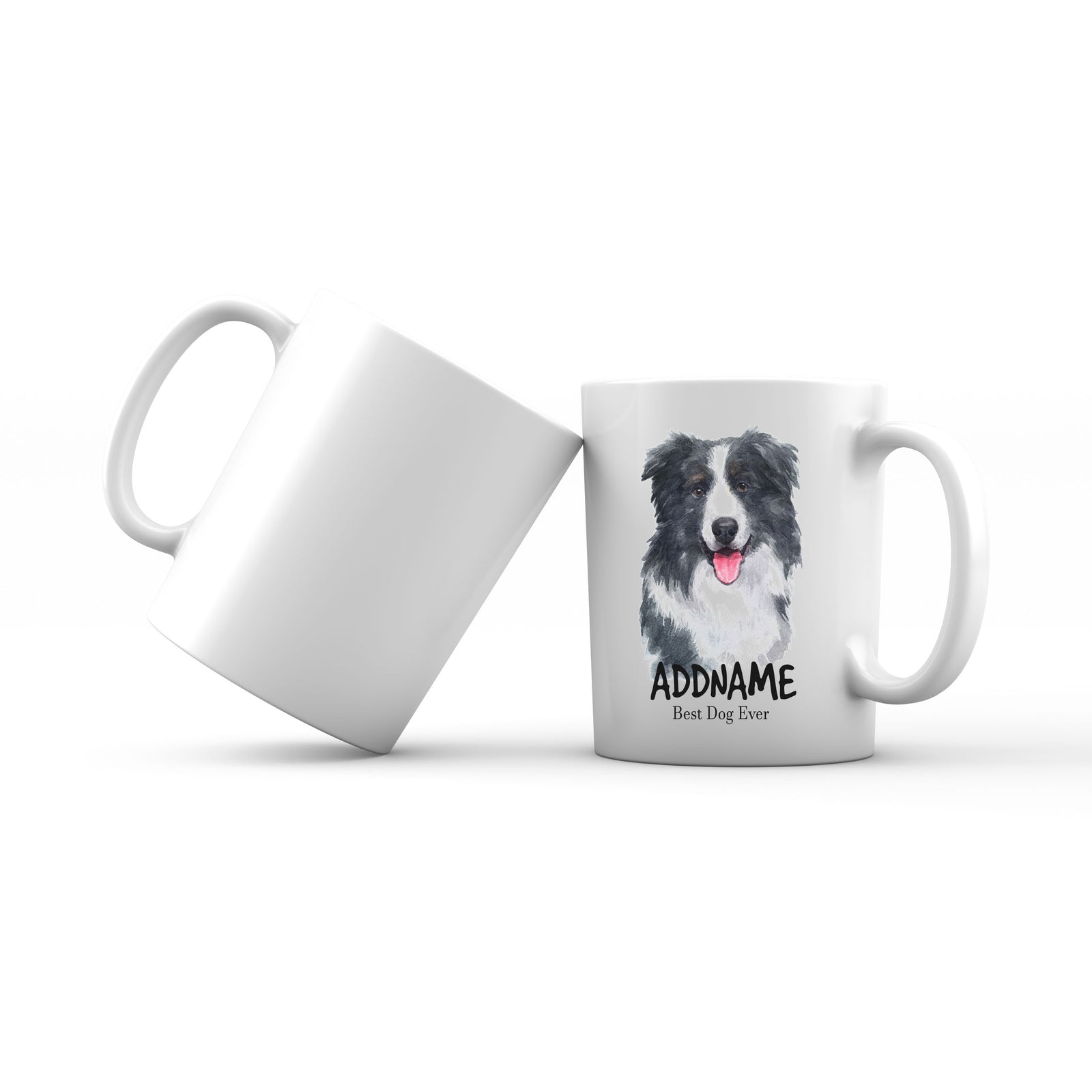 Watercolor Dog Border Collie Smile Best Dog Ever Addname Mug