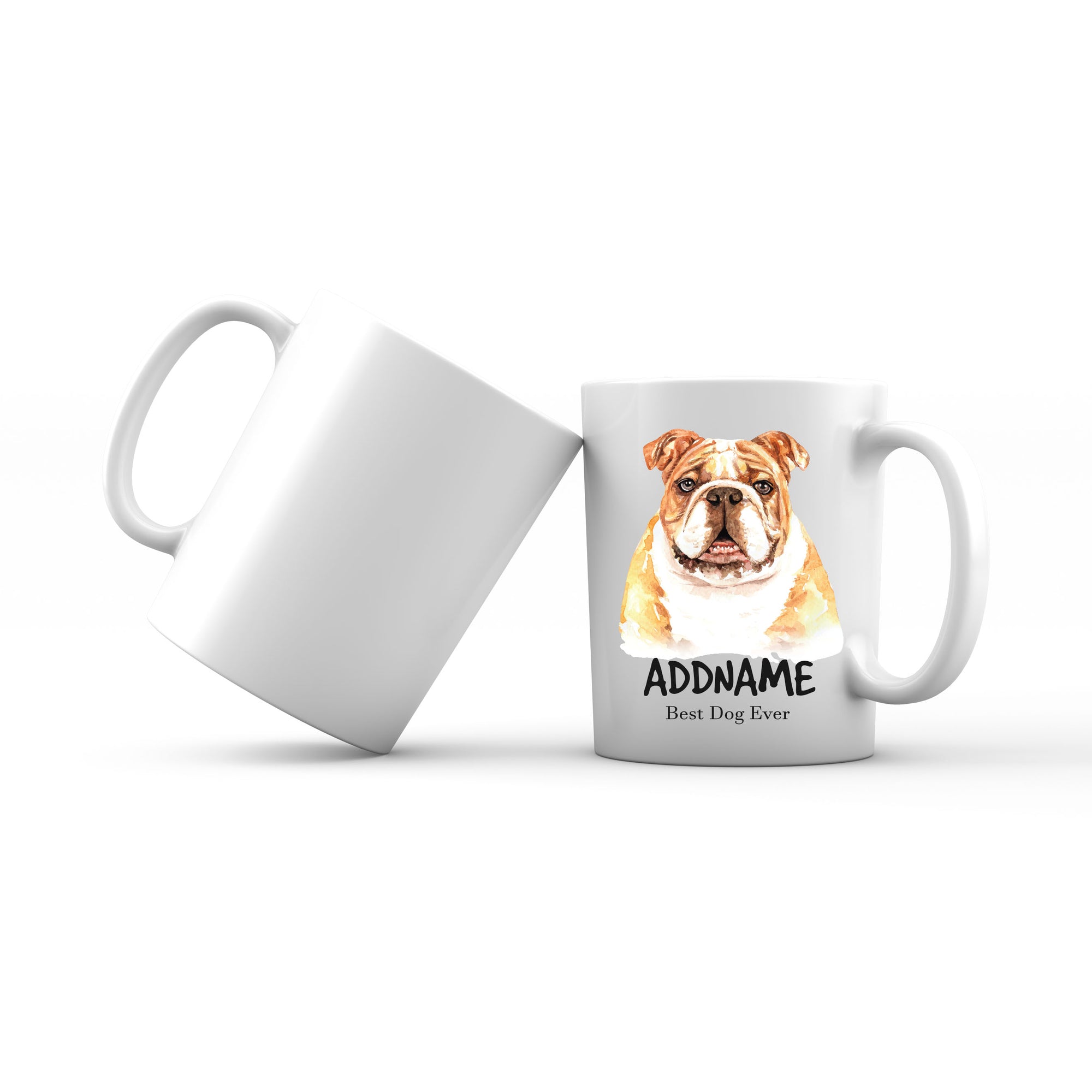 Watercolor Dog Bulldog happy Best Dog Ever Addname Mug
